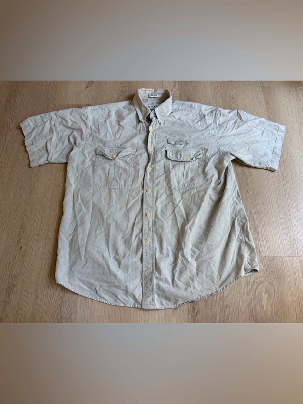 Orvis Men's Size L Button Down Short Sleeve Shirt Beige